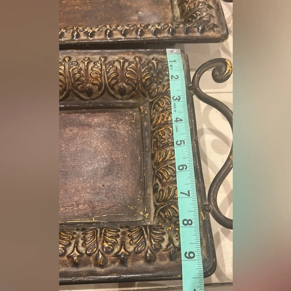 Antique-Style Brown and Gold Decorative Tray Set